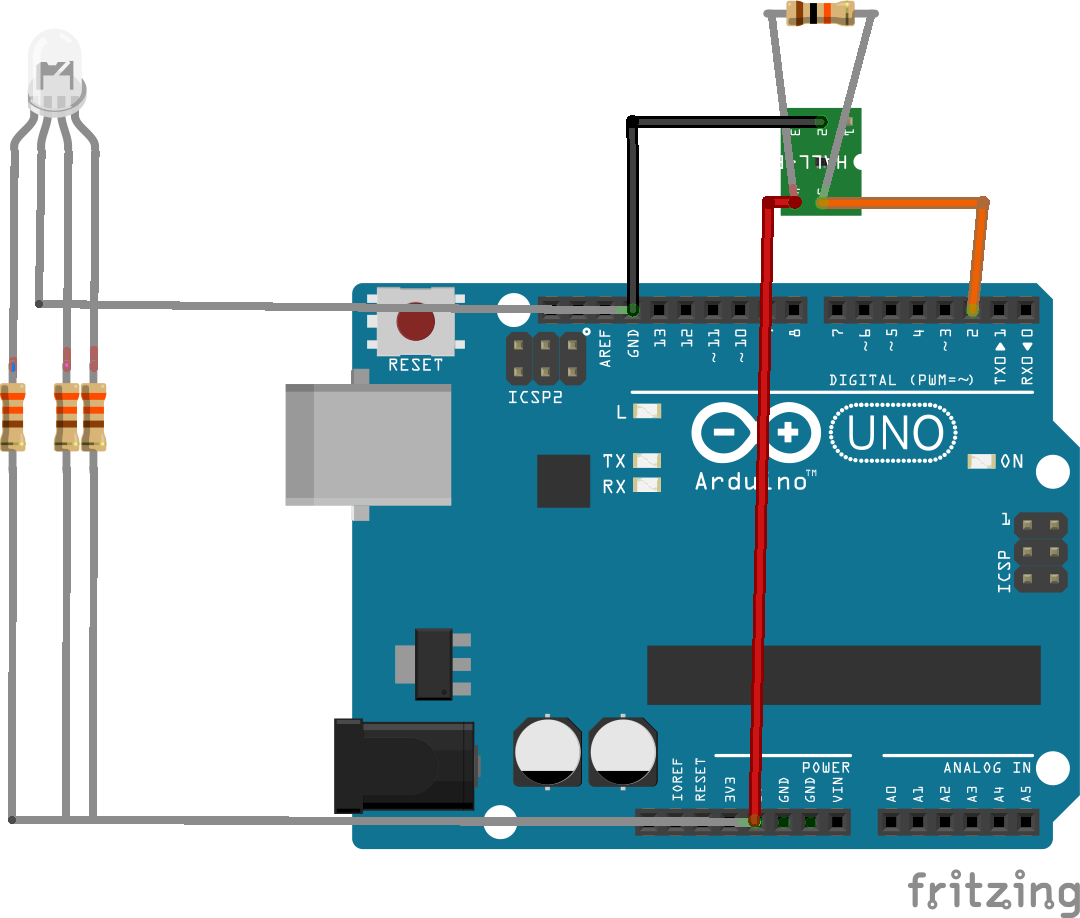 Changing RGB led display using a hall effect sensor – SENSING THE CITY