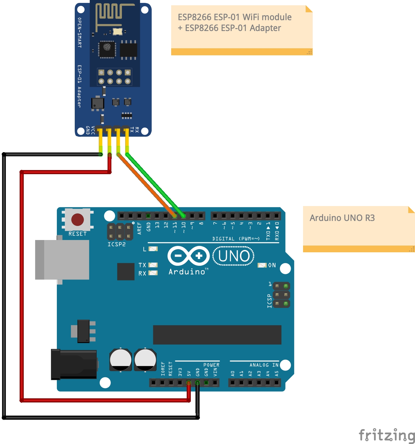 Monitoring Air Quality data with ThingSpeak using an ESP8266 module ... Circuit Diagram